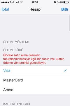  Iphone/AppStore ACIL YARDIM -Ödeme yönteminiz reddedildi. Lütfen başka ödeme yöntemi girin???????