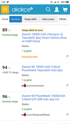 Xioami 10.000 mah 3.versiyon QC 3.0 powerbank 89.90 TL son zamanların DİP fiyatı. !!