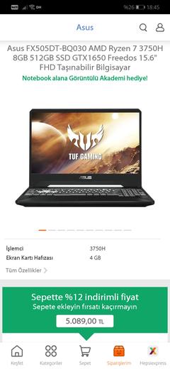 Asus FX505DT-BQ030 modeli 