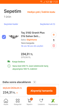 Hepsiburada Sana Özel 250/100 TL İndirim