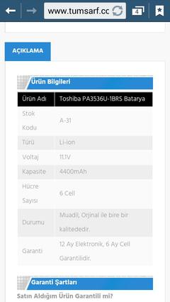  Toshiba Satellite batarya