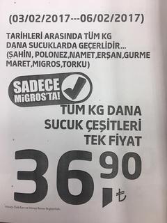 Migrosta tüm sucuklar 36.9₺