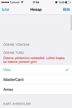  Iphone/AppStore ACIL YARDIM -Ödeme yönteminiz reddedildi. Lütfen başka ödeme yöntemi girin???????