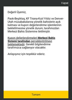 PAOK-BJK Maçında Canlı Bahislerin Kapanması 25.08.2020