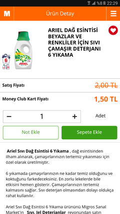 Migros ariel 7kg 21.38tl