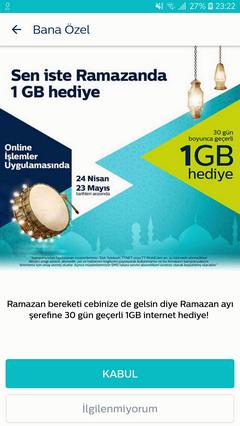 TürkTelekom Bayram hediyesi Aylık 1GB AMA