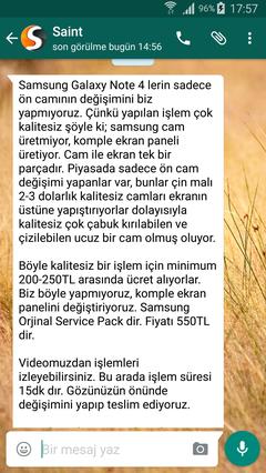  note 4 ön camda çatlak !!!