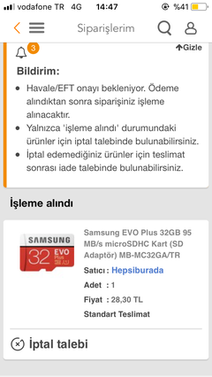 Samsung EVO Plus 32GB 95 MB/smicroSDKart 36 TL kargo dahil hepsi  burada (bitti)