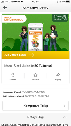Migros Sanal Market Garantipay’la 300 TL ve Üzeri Alışverişe 50 TL Bonus!