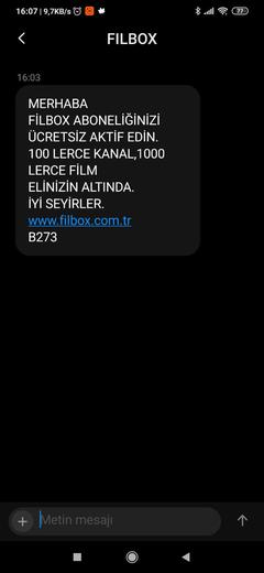 Filbox tan gelen mesaj