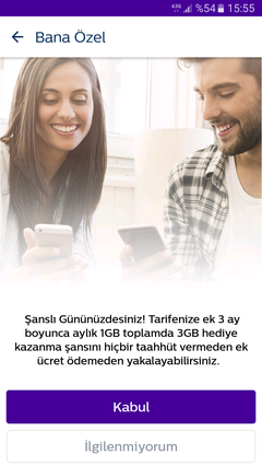 Türk Telekom şanslı gününüzdesiniz. 3 fatura dönemi ücretsiz 4 gb hediye
