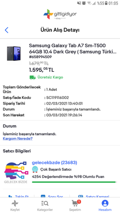 Samsung tab A7 tablet bilgilendirme