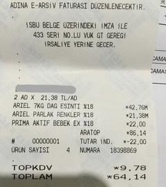 Migros ariel 7kg 21.38tl