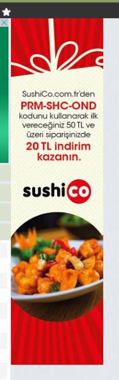  SushiCo'da 50 TL Üzerine 20 TL indirim fırsatı