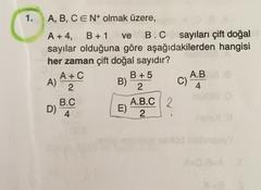  Sadece 4 Tane Mat1 Sayılar Sorusu