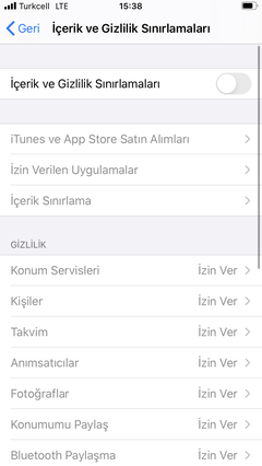 IOS 13 içerik sınırlaması/sansür sorunu