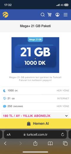 21 GB 180₺ (Mega+ 21 GB Tarifesi)