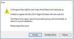  LAV codec yükerken hata alıyorum