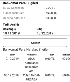 Vakıf Bankomat internetten toplamda  1000 e  40 iade (Kasım) 