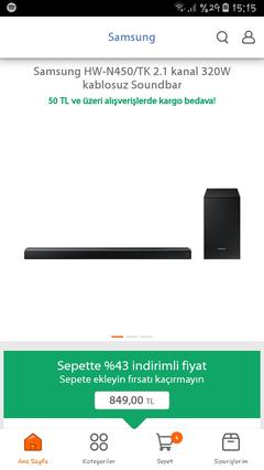 Bitti - [849₺]Samsung HW-N450 2.1 320W Soundbar [Hepsiburada]