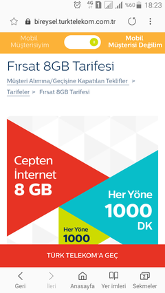 TT Faturasızdan Faturalıya 1000DK/1000SMS/15GB  39TL