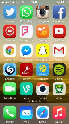  16 GB iPhonemdeki uygulamalarım ve kalan boş alan.[SS]