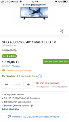 GG Teknosa SEG 48SC7600 48inç SMART TV
