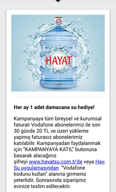  Vodafone Avantaj Cepte Her Ay 1 Damacana Hayat Su Hediye