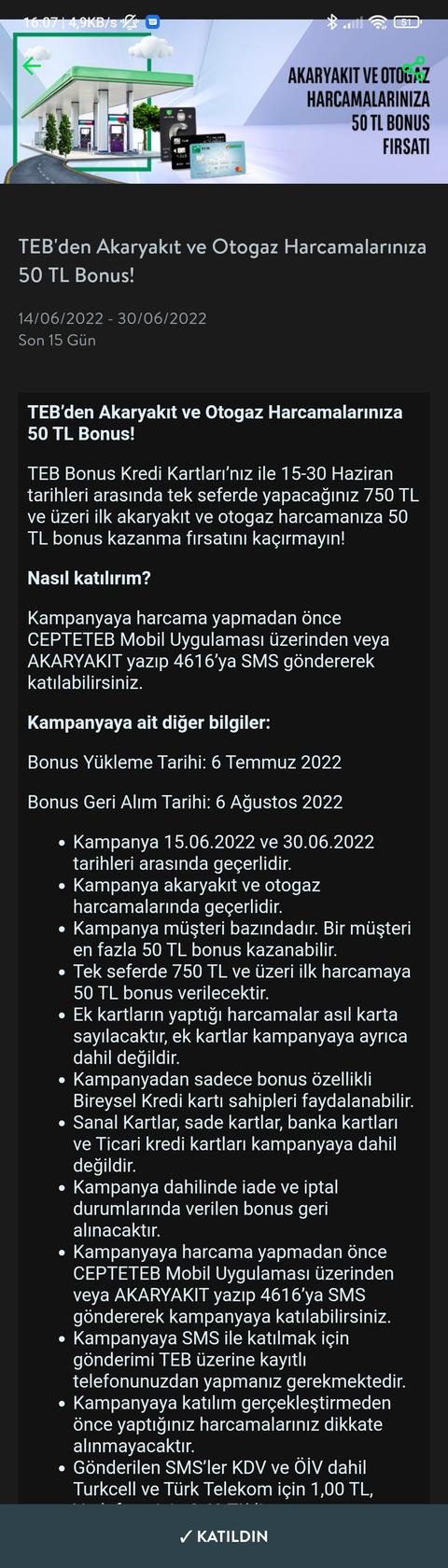 Tek seferde 750 tl ve üzeri yakıt harcamasına 50 tl bonus !