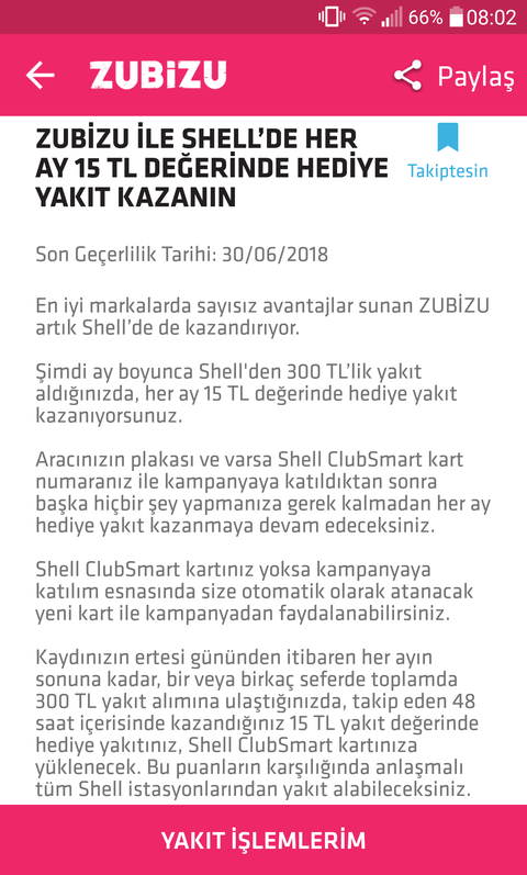 Zubizu ile Shell 15 TL puan kampanyası 30 Haziran 2018'e uzatıldı.
