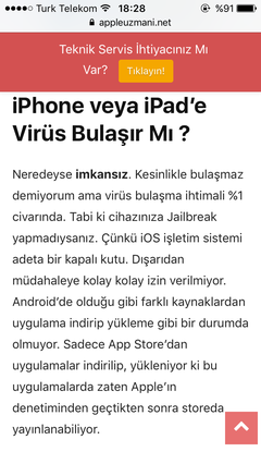 Iphone a virüs girer mi