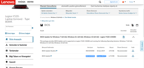 Lenovo Legion Y520 Kullanıcı Platformu