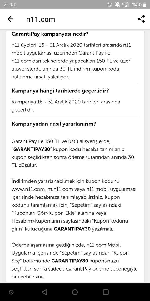 N11 DE GARANTİPAY ÖDEMESİNE 30 TL İNDİRİM!!!