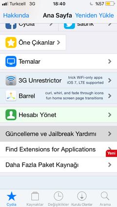 Cydia Ana Menü