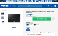 Temiz kullanılmış Samsung Evo 850 250 GB SSD