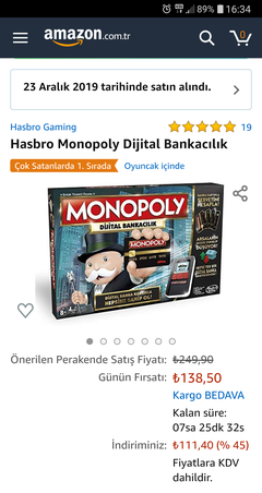 AMAZON MONOPOLY DİJİTAL BANKACILIK 138.50 TL