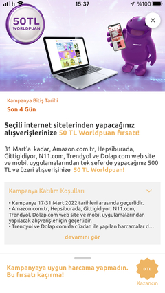 World seçili internet sitelerinde 500/50 worldpuan(Yapıkredi-Vakıfbank) ŞUBAT 2022 DEVAM