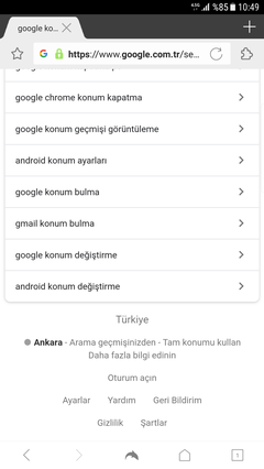 Google aramalarında çıkan konum bilgisi