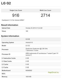 LG G2 benchmark testlerinde Android 6.0 Marhsmallow güncellemesiyle görüldü