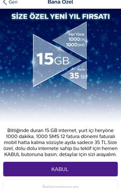 TT Faturasızdan Faturalıya 1000DK/1000SMS/15GB  39TL