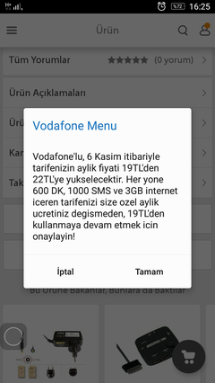 Vodafone Her Yöne 600DK 1000SMS 3GB internet 19 TL