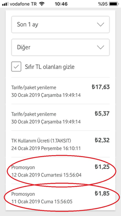 Vodafone Promosyon Ücreti