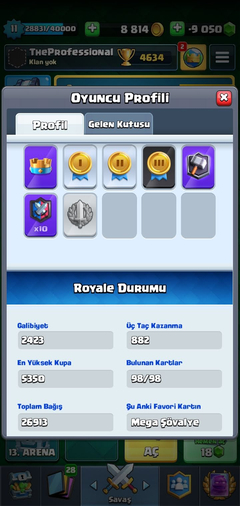 [60 TL]Satılık 11 Level 4700 Kupa Clash Royale Hesabı (Tüm Kartlar Açık, Maksimum Kupa 5300+)