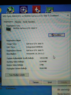 dxdiag ve görüntü bağdaştırıcısında farklı mb lar gözüküyor