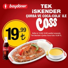 baydöner   iskender  coca cola ve çorba 19.99 tl