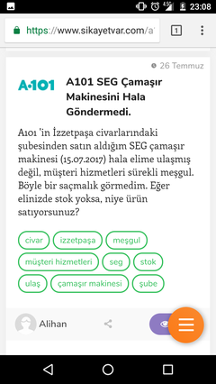 A101 Seg Çamaşır Makinesi-7 kg 1000 Devir-Teslım Edildi 