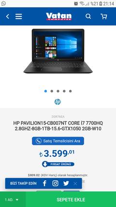 Bu fiyat iyimidir?  HP PAVILION15-CB007NT CORE İ7 7700HQ 3599 TL