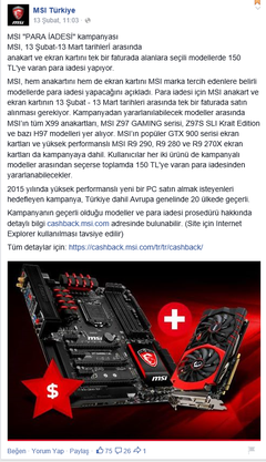  Yeni sistem toplayanlar Msi marka para iadesi hakkında bilgi.