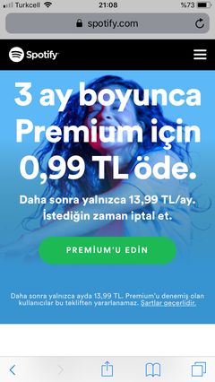 Spotify 3 Ay 0.99 TL - Yeni Kampanya