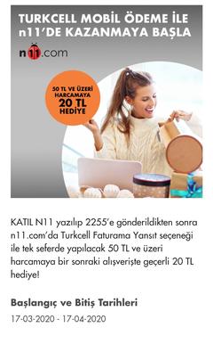 Paycell → 40TL N11 Para Hediye! ← (Ekstra 20 TL Şansı) (koşul/şart yok) (LİMİT DOLDU)